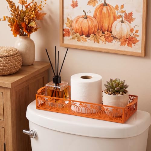 Autumn Pumpkin Toilet Paper Basket Cute Metal Toilet Tank Paper Holder with Handle Orange Pumpkin Bathroom Storage Organizer Accessories Fall Decor for Bathroom Restroom - style: Autumn Pumpkin