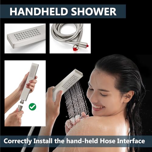 Aolemi Shower Faucet Set Rain Shower System with Handheld Spray Bathroom Shower Combo Rough-in Valve and Shower Trim Kit Included Brushed Nickel 16 Inch Wall Mount Shower Head - color: Brushed Nickel, size: 16 Inch Wall Mount Shower Head