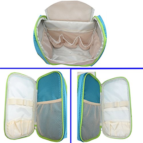 Freegrace Extra Large Hanging Toiletry Bag for Men and Women - Water-Resistant Nylon Travel Bathroom Organizer for Cosmetics, Makeup, and Toiletries - color: Aquamarine