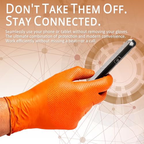 PROMEDIX P Heavy Duty Nitrile Gloves with Diamond Texture 8 Mil Latex Free Powder Free Industrial Disposable Glove - color: Orange, size: Medium