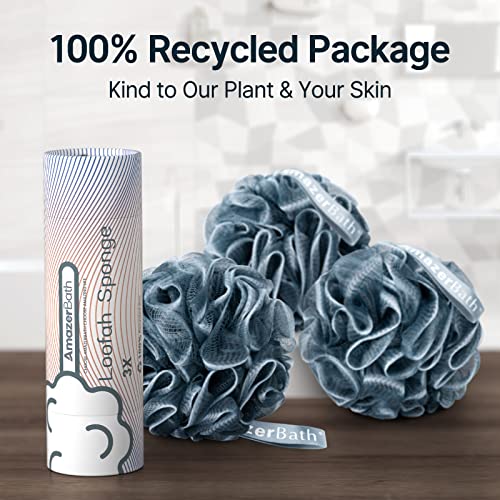 AmazerBath Loofah Sponge, Shower Loofah for Men and Women - Body Scrubber Loofa Set of 3 Indigo & White Edge, Bath Sponge 60g/PCS - style: Indigo & White Edge
