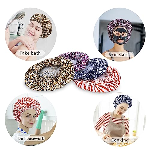 4 PCS Shower Caps for Women, Elastic and Reusable Bath Caps, Double Waterproof Layers Shower Cap, Bathing Shower Caps, Environmental Protection Hair Bath Hat - Printed Color - color: Printed Color 4 PCS/Set