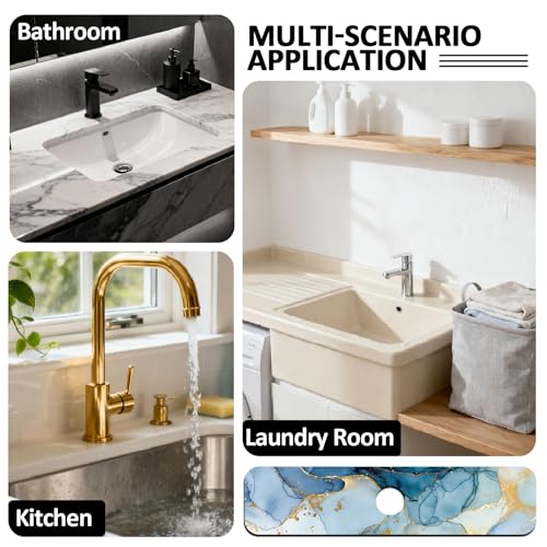 2 Pcs Kitchen Sink Splash Guard Faucet Mat Marble Texture Faucet Mat for Sinks Absorbing Drying Mats for Kitchen Bathroom, 23.6x5.5inch - color: Marble Texture Pattern