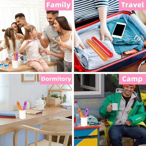 6 Pack Travel Toothbrush Case, Breathable Portable Toothbrush Holder, Plastic Toothbrush Cover Container for Couples Valentine Gifts, Traveling, Bathroom, School, Home, Business, Camping - color: Red+Blue+Orange+Purple+Pink+Lucency