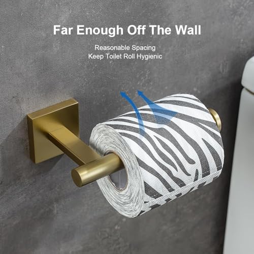 Brushed Gold Toilet Paper Holder Wall Mount, SUS304 Stainless Steel Bathroom Tissue Roll Holder, Champagne Gold Square Design, Fingerprint Resistant, Heavy Duty No-Wobble, Hardware Included - color: Brushed Gold