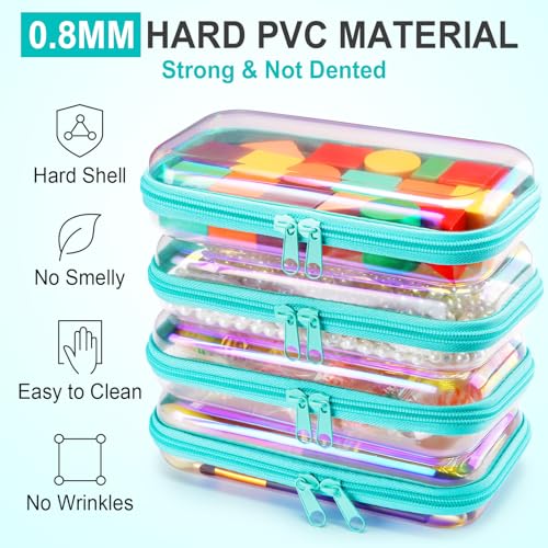 Hoolerry 4 Pcs Hard Clear Zipper Case Makeup Bags Plastic Zipper Pouch Transparent Storage Box Containers for Cosmetics, Snacks, Building Blocks, Puzzles(Clear,7.5 x 3.9 x 2 in,Blue Laser) - color: Blue Laser, size: 7.5 x 3.9 x 2 in