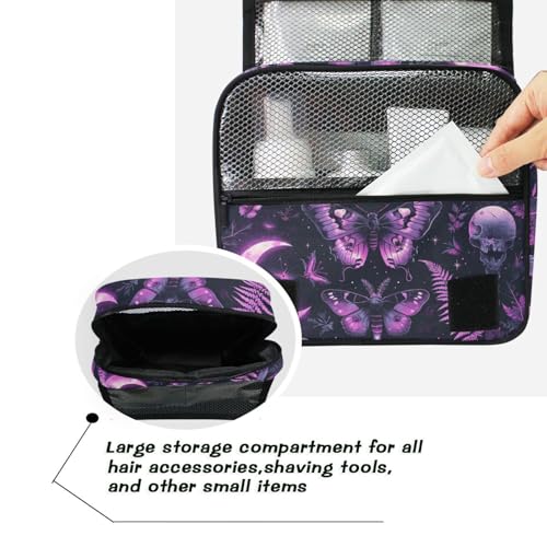 MNSRUU Hanging Toiletry Bag Gothic Skull Butterfly Travel Makeup bag for Toiletries Portable Travel Toiletry Organizer Cosmetic Bags with Hanging Hook - color: Skull I 4090