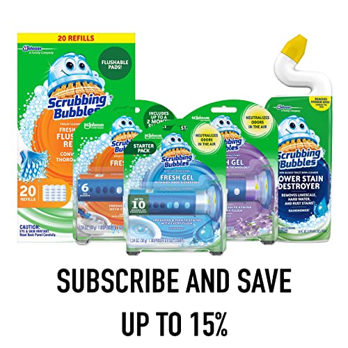 Scrubbing Bubbles Fresh Gel Toilet Bowl Cleaning Stamps, Helps Keep Toilet Clean and Helps Prevent Limescale & Rings, Rainshower Scent, 1 Dispenser with 6 Fresh Gel Stamps (Pack of 6) - size: 1.34 Ounce (Pack of 6)