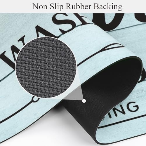 Pauwer Laundry Room Rug Runner 20"x60" Waterproof Rubber Laundry Mat Non Slip Kitchen Mats for Floor Washable Floor Mat Runner Rug for Farmhouse Mudroom Washroom Bathroom Decor - color: Lake Blue, size: 1'8" x 5'