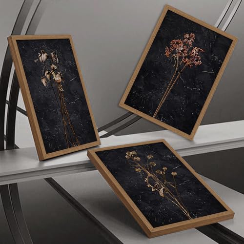 3Pcs Framed Moody Dried Flower Canvas Wall Art For Bedroom Dark Vintage Floral Framed Wall decor Rustic Aesthetic Botanical Art Prints for Living Room Bathroom,Bedroom Dining Room12x16 in - color: Dark Vintage Floral, size: 12x16 Inches