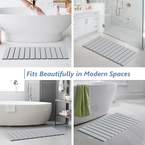 AWW Foldable Stone Bath Mat, Diatomaceous, 31.5"x15.7", Light Grey | Quick-dry surface, super absorbent, easy-clean finish, non-slip mat included, and compact storage for small bathrooms - color: Light Grey, size: 31.5" x 15.7"