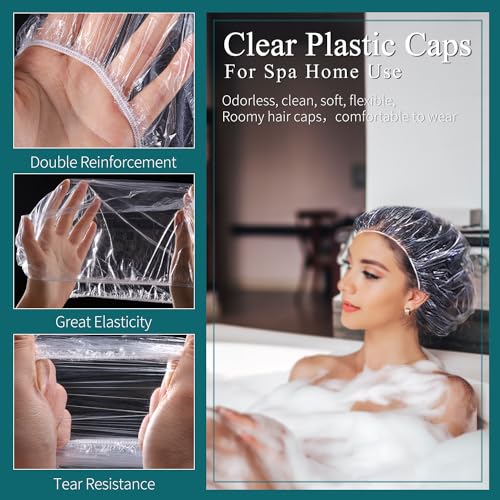 MORGLES 100 Pcs Disposable Shower Caps, Clear Large Shower Caps for Women Disposable, Plastic Hair Caps for Hair Treatment, Spa, Home & Travel Use,19.7" - size: 100 Count (Pack of 1)