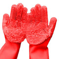 Silicone Dishwashing Gloves, Pet Grooming Rubber Scrubbing for Dishes, Sponge Wash Cleaning with Scrubbers (13.6" L) - color: Red