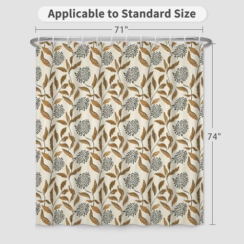 Vintage Botanical Shower Curtain with Hooks, Boho Brown Leaf and Black Floral Cluster Print Waterproof Fabric Bath Curtain for Farmhouse French Country Bathroom Decor, 71x74 Inches - color: Boho Botanical