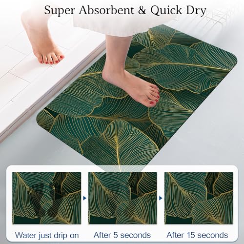 Palm Leaves Bath Mat, Gold Line Bathroom Rugs, Absorbent Bath Rug Floor Rug Carpet for Bathroom Bathtub Bedroom Living Room, 17 x 29.5 Inches - color: Palm Leaves Gold Line