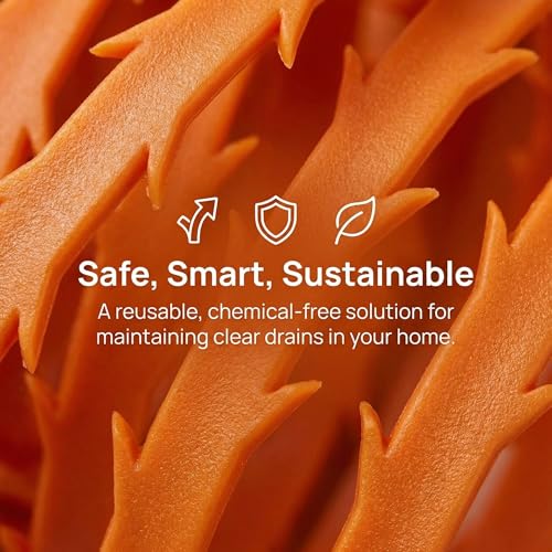 20 Inch Drain Snake Hair Clog Remover Orange Plastic 4 Pack | Barbed Design for Bathroom Tub Kitchen Sink Toilet Sewer Cleaning