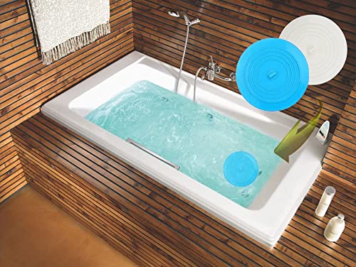 V-TOP Tub Stopper 2 Pack, 6 inches Large Silicone Drain Plug Hair Stopper Flat Suction Cover for Kitchen Bathroom and Laundry - color: 6" White&blue
