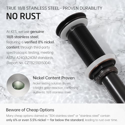 KES Oil Rubbed Bronze Bathroom Sink Drain with Extended Thread, All Metal Pop Up Drain Stopper without Overflow for Thicker Vessel Sinks and Countertops, Brass and Stainless Steel, S2022D-ORB - color: Oil Rubbed Bronze, style: NO Overflow, Long Thread