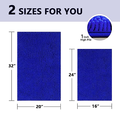 Bathroom Rugs Sets 2 Piece, Extra Soft Chenille Bath Mat Ultra Absorbent Bathroom Rug, Bathroom Mat with Sturdy PVC Non-Slip Bottom, Machine Washable Bath Rugs (20x32 Inch + 16x24 Inch, Royal Blue) - color: Royal Blue, size: 16" x 24" + 20" x 32" (Rectang