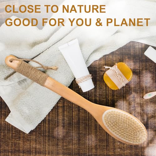 16.5 Inches Back Scrubber for Shower with Curved Long Handle,Wet&Dry Brushing Body Brush,Natural Bristles,Back Scrubber Bath Tool for Men & Women
