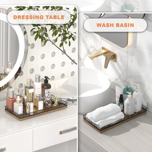 Bathroom Toilet Tank Tray, 13" Wood Storage Basket Back of Toilet Basket Organizer, Vanity Tray for Perfume Makeup Candle Kitchen Counter Coffee Table Bar Decor Rustic - color: Rustic Brown, size: 13" x 6.5" x 1.5"