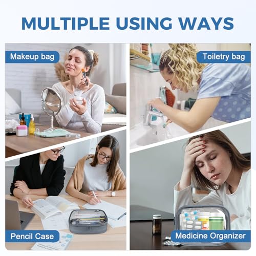 Moyad TSA Approved Toiletry Bag Clear Quart Size Travel Bags Makeup Bag | Large Opening, for Men and Women, Carry on Airline Compliant, Transparent Liquids Pouch, Grey - color: Grey, size: 2 Pack