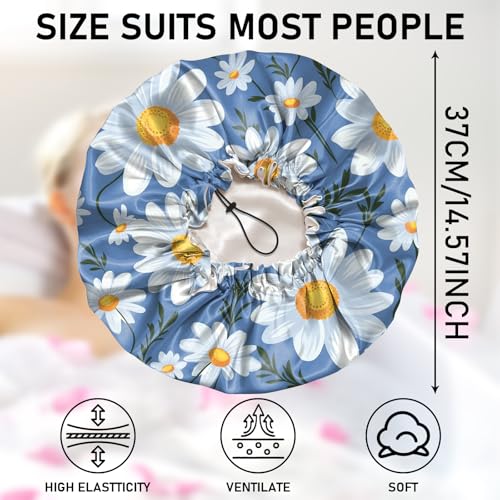 Luxury Shower Cap Adjustable Reusable Double Waterproof Layer Elastic Satin Lined Hair Bath Cap Cute Aesthetic Women Girls (K19-Chrysanthemum) - color: K19-Chrysanthemum