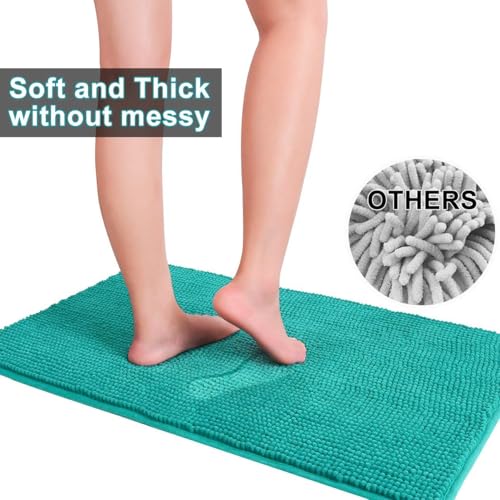 Urvoix 3 Pieces Bathroom Rugs Set, Non-Slip Chenille Bath Rug, Ultra Soft and Super Absorbent Bath Mat for Bathroom, Toilet and Tub (Teal Green) - color: Teal Green