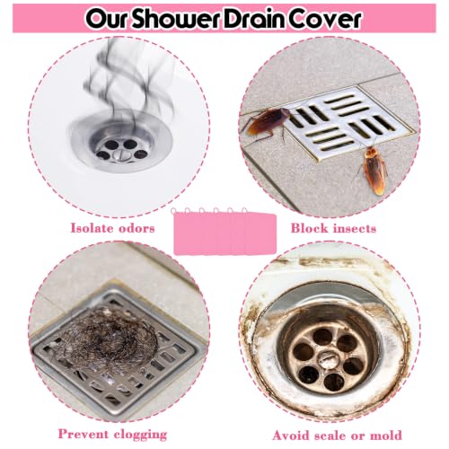 Yinkin 6 Pcs Drain Covers to Keep Bugs Out Silicone Shower Floor Tub Stoppers Bathtub Drain Stoppers Sewer Anti-Odor Mats Deodorizing Plugs for Bathroom (6 x 6 Inch,Square,Pink) - color: Pink, size: 6 x 6 Inch, style: Square