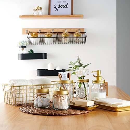 SheeChung Mason Jar Toothbrush Holders, Glass Toothbrush Holders for Bathroom, Bathroom Essentials, Mason Jar Bathroom Accessories Set, Bathroom Countertop Organizer-Gold - color: Gold
