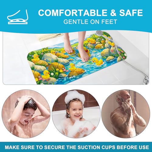 XIYUNTE Baby Bath Mat for Tub Non Slip Kids, BPA Free Extra Long Bathtub Mat 40x16 with Drain Holes and 200 Suction Cups, Non Toxic Machine Washable Toddler Bath Mat, Eco-Friendly Certified - color: Splashy Duck