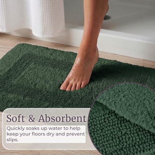 Bathroom Rugs - 2-Piece Cotton Bathroom Mat Set - Machine Washable Bath Mats for Bathroom, Kitchen, or Laundry Room by Lavish Home (Green) - color: Green