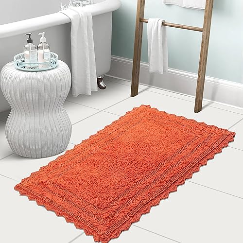 TreeWool 2-Pack Gorjeeus Collection Soft Reversible Bathroom Rug Cotton Bath Mat Set with Crochet Border - Rectangle (19" x 26"; Rust) - color: Rust