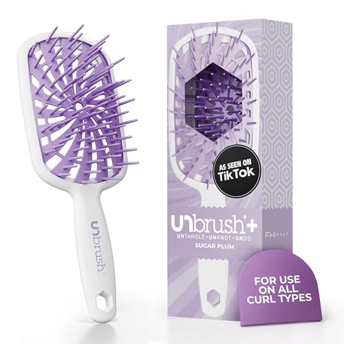 FHI Heat UNbrush Plus — Curly Hair Brush for Gentle & Effective Detangling on Wet or Dry Fragile Hair Types — Detangler Brush w/ 84 UltraFlex Bristles, Ultra-light, Vented, Anti Static Hairbrush - color: Sugar Plum