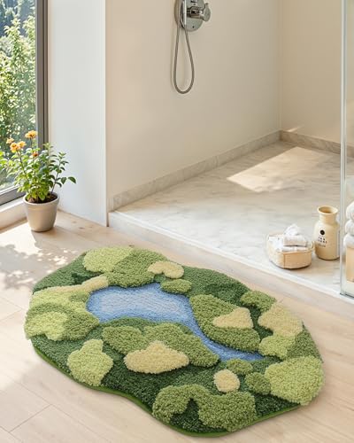 DEXI Moss Bath Mat, Ultra Thick Soft Green Bathroom Rug, Water Absorbent Non Slip Microfiber Rugs for Shower Floor, Sink, Bedroom, Home Accessories Decor, 43x24, Moss Green - color: Green Moss-medium