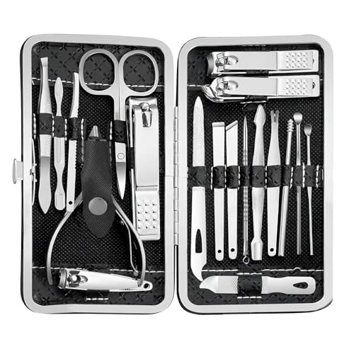 Manicure Set - 19 in 1 Professional Nail Clippers Pedicure Kit, Manicure Tool Kit, Stainless Steel Facial Grooming Set Kit, Gift Idea for Women, Men, Girls, Teens, Black - color: Black