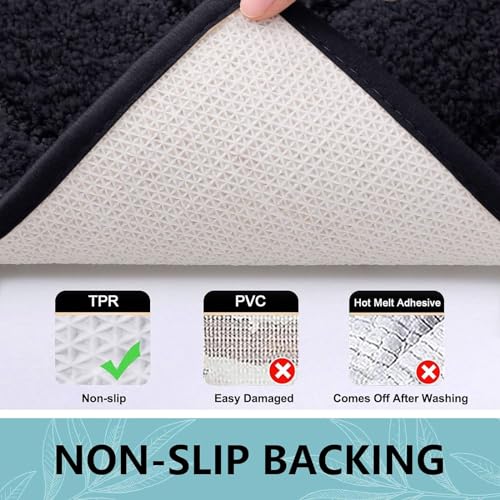 Buganda Bathroom Rugs, 24" x 16", Soft and Absorbent Microfiber Bath Rugs, Shaggy Shower Carpet, Machine Wash Dry Bath Mats for Bathroom Floor, Tub and Shower, Black - color: Black, size: 24" X 16"