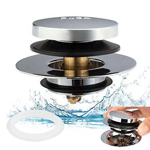 Artiwell Universal Tip Toe Bath Drain Stopper and Cover, Bathtub Drain Stopper, Replaces Lift and Turn, Tip-Toe and Trip Lever drains for Tub, EZ Installation and Clearing (Chrome Plated) - color: Chrome Plated
