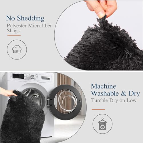 Walensee Bath Mat, High Pile Microfiber Bathroom Rug, Non-Slip, 16 x 24, Black - color: Black, size: 16" x 24"