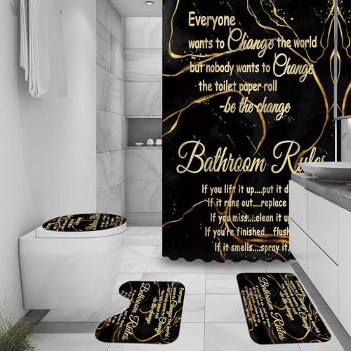 Marble Bathroom Sets with Rugs for Bathroom Decor, 72x72 Inches Gold Shower Curtain with Non-Slip Rugs and Accessories, Waterproof Machine Washable Bath (Curtain Set-Relax) - color: Curtain Set-relax