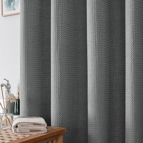 OWENIE Grey Shower Curtain, Stall Small Waffle Weave Heavy Fabric Shower Curtains for Narrow Size Bathroom, Waterproof Soft Hotel Spa Luxury Bath Curtain Set, Machine Washable, Grey, 36x72 Inch - color: Grey, size: 36"W x 72"L (Pack of 1)