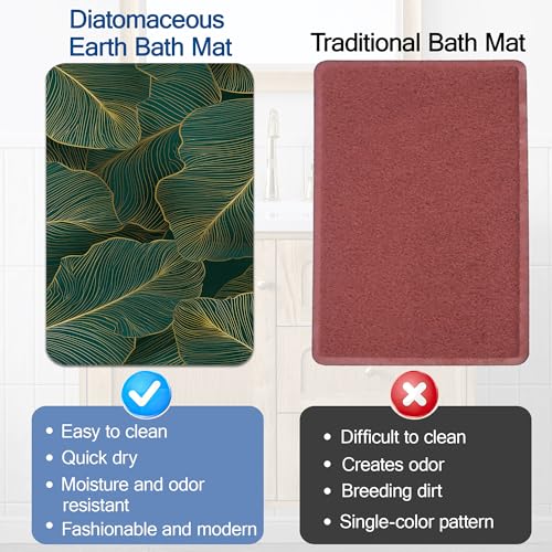 Palm Leaves Bath Mat, Gold Line Bathroom Rugs, Absorbent Bath Rug Floor Rug Carpet for Bathroom Bathtub Bedroom Living Room, 17 x 29.5 Inches - color: Palm Leaves Gold Line