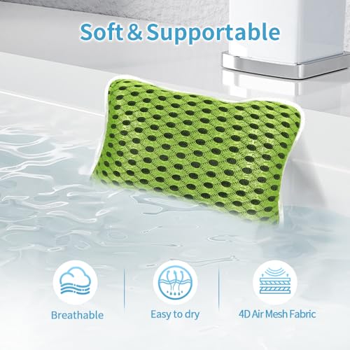 Luxury Bath Pillows for Tub, Slip Resistant Waterproof Bath Pillows for Tub Neck and Back Support with 2 Strong Suction Cups, Relaxing Spa Essentials (Green) - color: Green