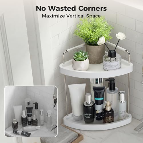 Vtopmart 2-Tier Bathroom Countertop Organizer, Vanity Dresser Counter Tray Shelf for Skincare, Perfume, Makeup, Silver