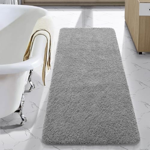 LOCHAS Bathroom Rug Runner 24x48 Inch, Soft Thick Absorbent Microfiber Bath Rugs for Bathroom, Machine Washable, Shaggy Plush Non Slip Bath Mat for Tub, Shower Floor, Quick Dry Mats, Grey - color: Grey, size: 48x24 inch (Rectangular)