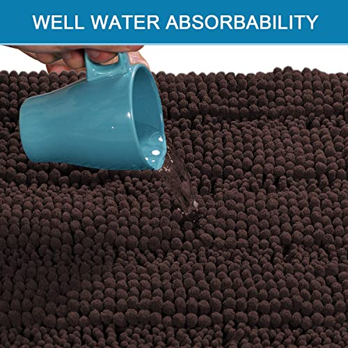 H.VERSAILTEX Bathroom Rugs Bath Rugs for Bathroom Non Slip Bath Mats Extra Thick Chenille Striped Rug 17" x 24" Absorbent Soft Shaggy Washable Dry Fast Bath Mats for Bath Room Floor - Chocolate - color: Chocolate, size: 17" x 24"