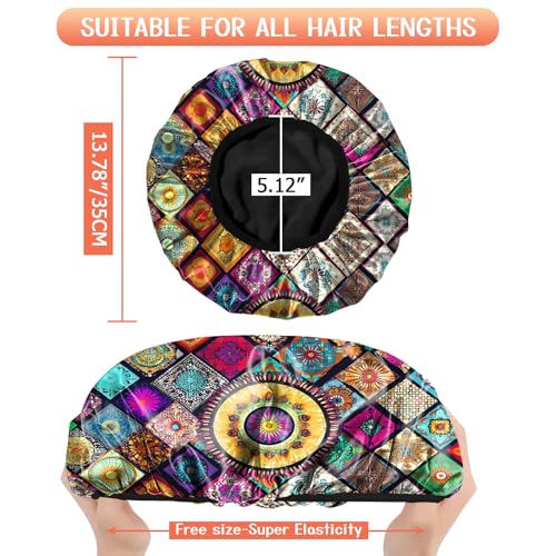Luxury Shower Cap Terry Lined Reusable Triple Layer Waterproof Hair Elastic Caps Shower Bath Hat for Women Girls Cute Aesthetic-Mandela - color: AL9-Mandela