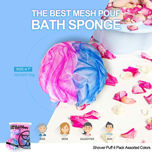 Loofah Sponge Bath Sponge for Women Men 4 Pack (Blue Pink Conbine) - style: Blue Pink Conbine