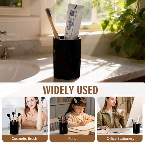 Glossy Black Ceramic Toothbrush Holder for Bathroom Countertop | Holds toothbrushes, toothpaste, floss picks, pen, or small vanity tools. - size: 1pcs