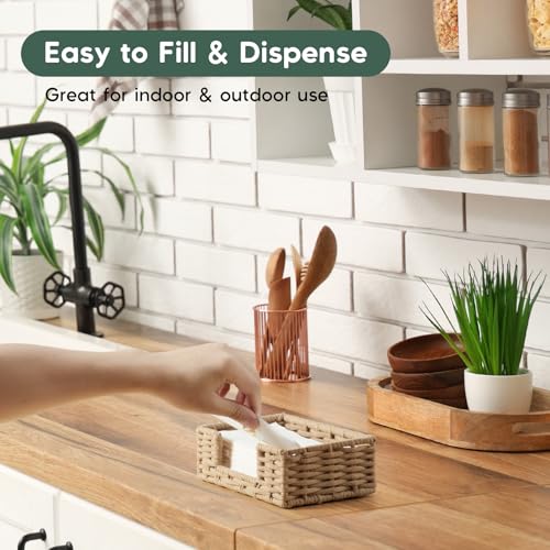 Napkin Holder for Bathroom, Woven Wicker Cotton Rope Guest Towel Holder Tray, Disposable Paper Hand Towel Holder for Bathroom Accessories, Dinner Napkin Holder for Kitchen Table Party - color: Light Khaki, size: 9.45"L x 5.43"W x 2.91"H